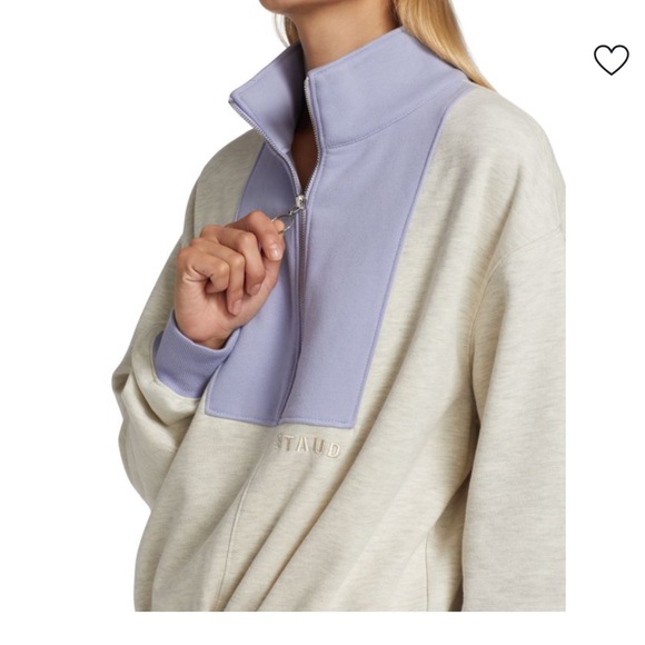 Staud Alys colorblock cotton-blend half-zip sweatshirt Heather Grey Size Medium - Picture 16 of 16